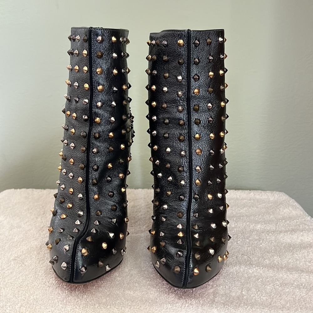 Christian Louboutin Lipspikes Black Textured Leather With Spikes Studs 39